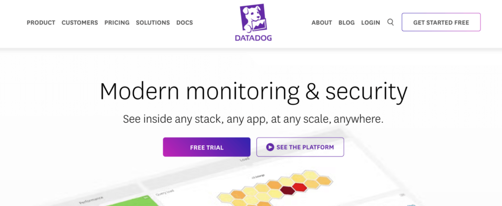 Datadog homepage: Modern monitoring and security. 