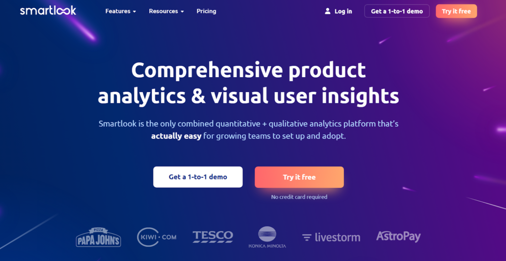 Smartlook homepage: Comprehensive product analytics and visual user insights. 